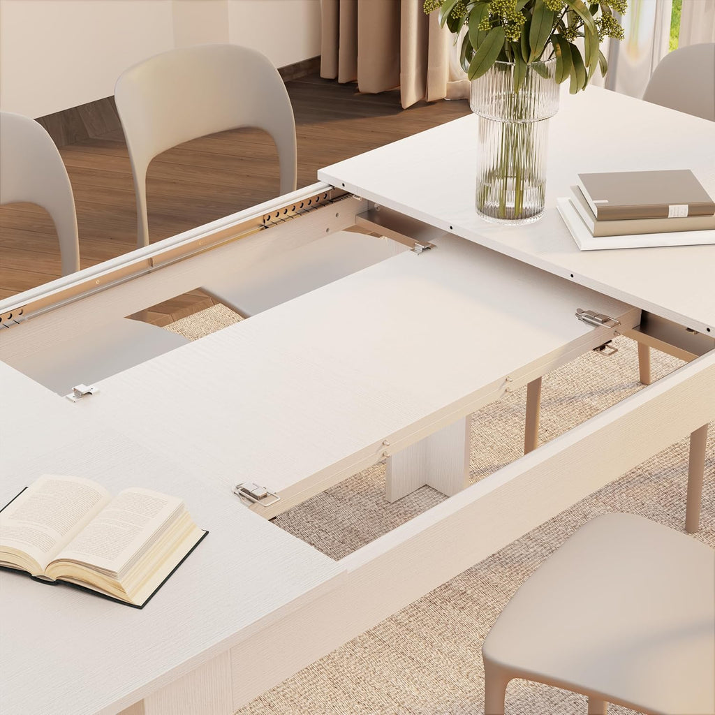 Mobili Fiver Easy Extendable Dining Table, 55.1 to 86.6 Inches, Seats 6-8, Ashwood White