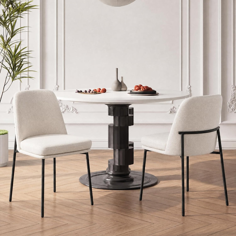 COLAMY Leather Dining Chairs Set of 2 with Metal Legs, Beige