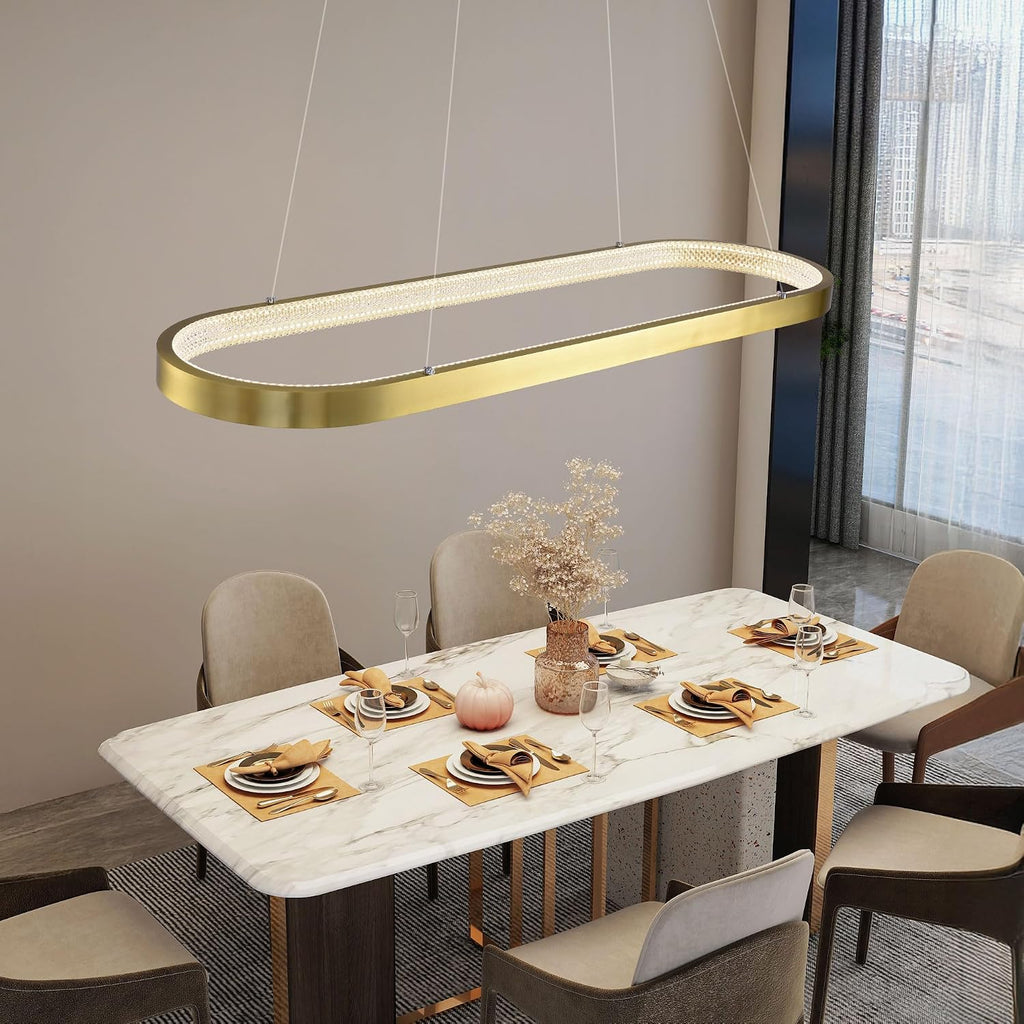 47" LED Gold Rectangle Chandeliers for Dining Room, Modern, Oval