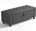 Amada 46" Storage Ottoman Bench, Side Pocket, Safety Hinge, Dark Gray