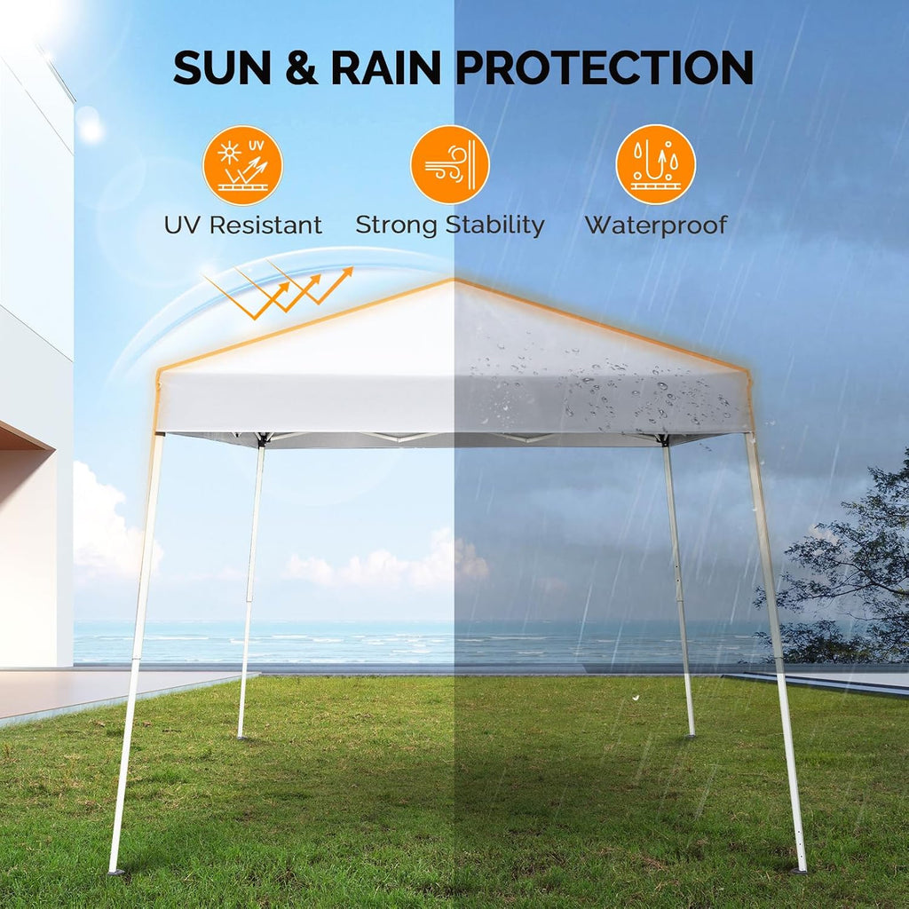 VINGLI 8x8 ft Pop Up Canopy Tent, Easy Up Canopy Event Tent Foldable Portable Canopies for Camping, Patio, Outdoor Gazebo Slant Legs, Outdoor Instant Shelter Canopies with Carry Bag (White)