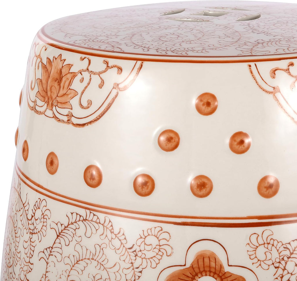 JONATHAN Y Double Happiness Ceramic Garden Stool 18" Table, Orange/White