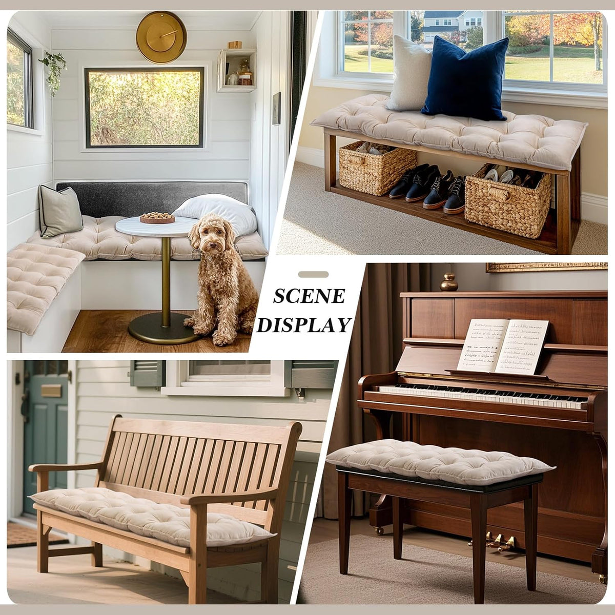 Drydiet Bench Cushion for Indoor Furniture 36x14 in Velvet Thicken Indoor Window Seat Cushion, Soft Piano Sofa, Entryway Storage, Bay Window Tufted Patio Porch Swing Bench Pad Memory Foam(Ivory)