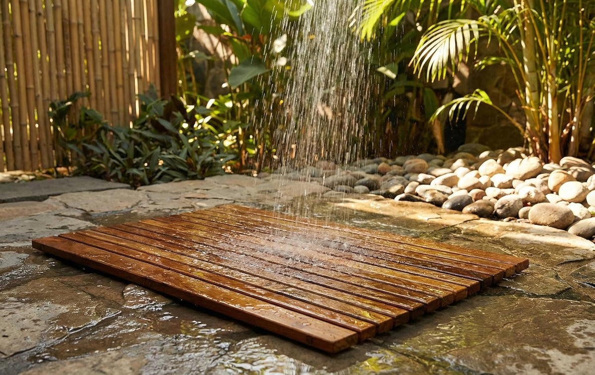 Bare Decor Cosi String Spa Shower Mat in Solid Teak Wood Oiled Finish, Large: 31.5" x 20"