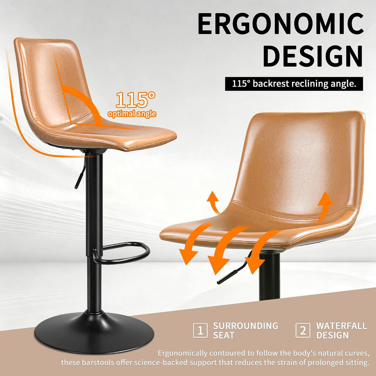 Waleaf Adjustable Bar Stools Set of 4, Modern Faux Leather Swivel Barstools