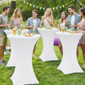 Moosfor Spandex Cocktail Table Covers 4 Pack, Elastic Fitted Stretch Table Cloth, Round High Top Tablecloths for Bar, Party, Pub, Wedding & Banquet (White, 32x43 Inch)