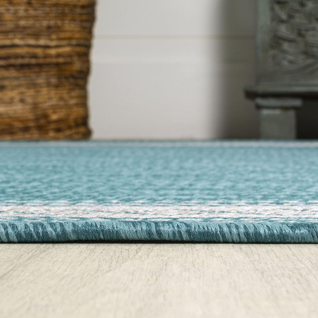 JONATHAN Y Diamond Border Indoor Outdoor Area Rug 3X5 Aqua/Light Gray, Lucia Classic for Backyard, Patio, Porch, Easy-Cleaning, High Traffic, Pet-Friendly, Non-Shedding (SMB207D-3)