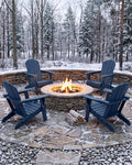 PLUUV Adirondack Chair Set of 4, Fire Pit Chairs with Cup Holder, Navy