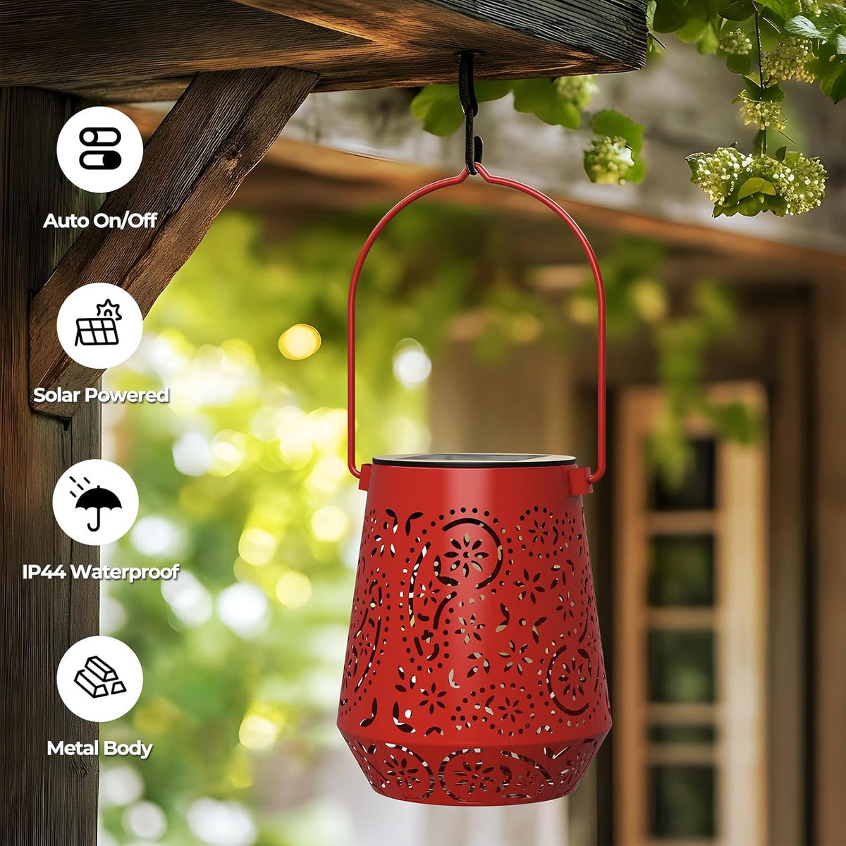 Solar Lanterns 4 Pack Outdoor Waterproof Solar Lights, Auto ON/Off Lanterns
