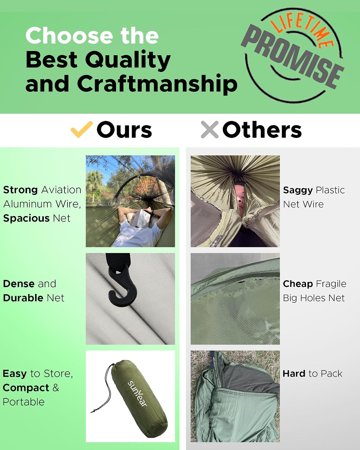 Sunyear Camping Hammock with Spacious Net, Single/Double,Outdoor&Indoor