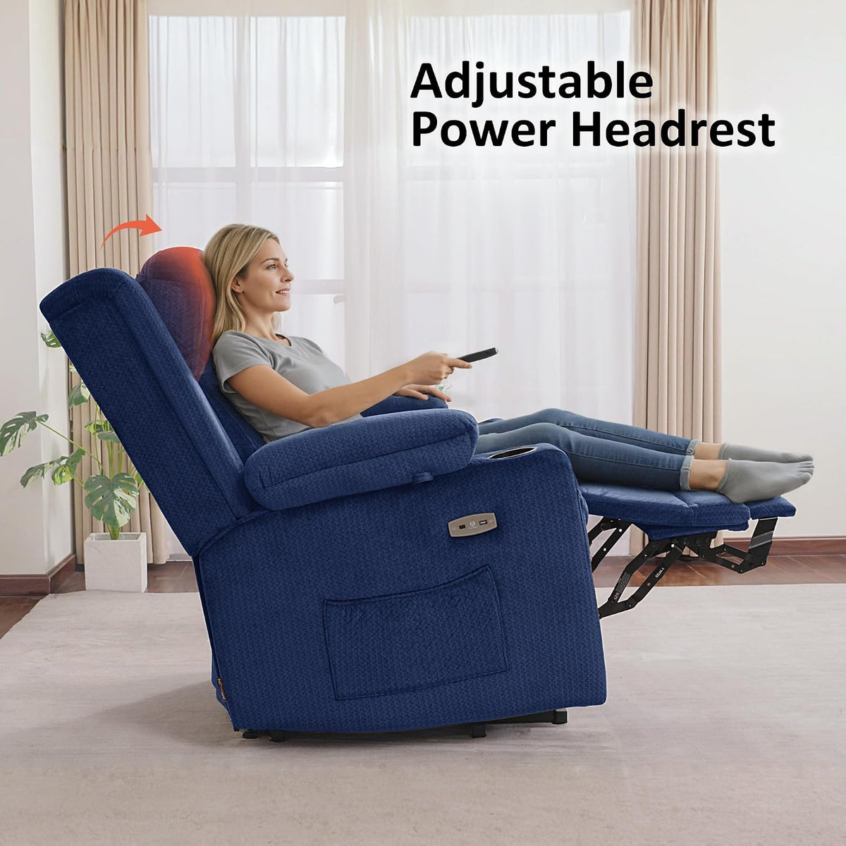 MCombo Triple Motor Power Lift Recliner, Fabric 7662 (Navy Blue, Large)