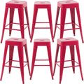 30 Inch Red Metal Bar Stools, Set of 6, Backless