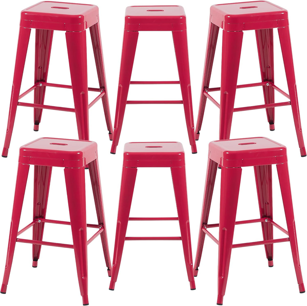 30 Inch Red Metal Bar Stools, Set of 6, Backless