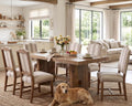 ROCITY Linen Dining Chairs Set of 6 Upholstered Farmhouse Dining Room Chairs Kitchen Side Chairs with Wooden Legs&Nailhead Trim, Beige with Stripe