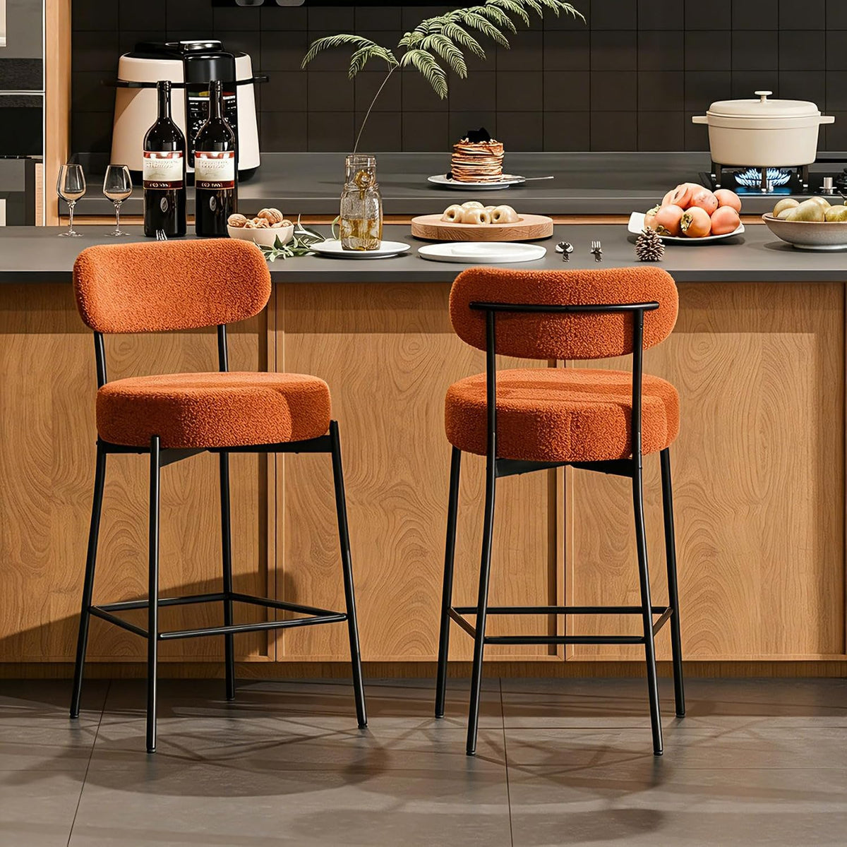 DYHOME Bar Stools Set of 2,24 Inch Boucle Counter Stools for Kitchen Island