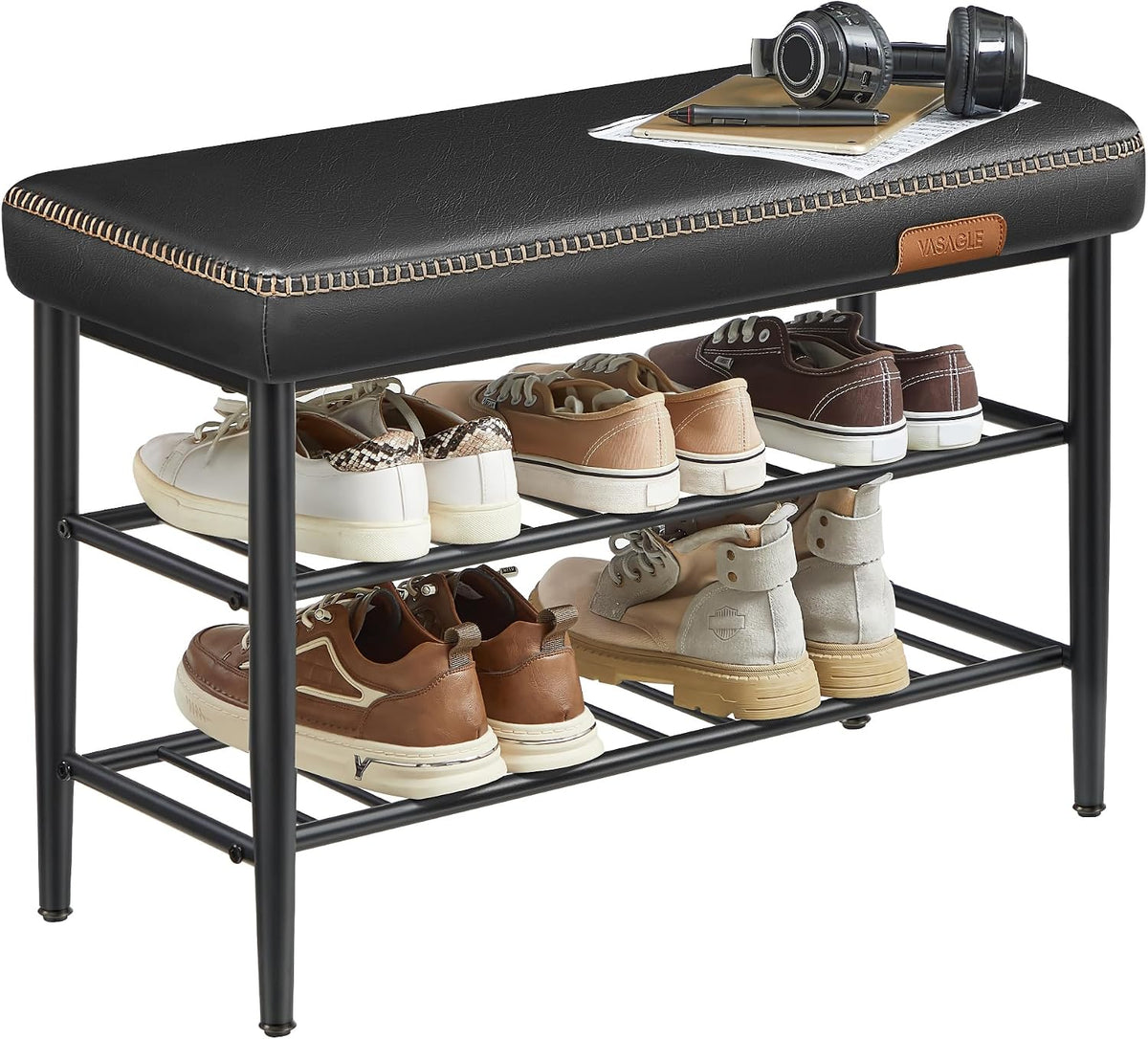 VASAGLE Shoe Bench, Synthetic Leather with Stitching, Loads 300 lb