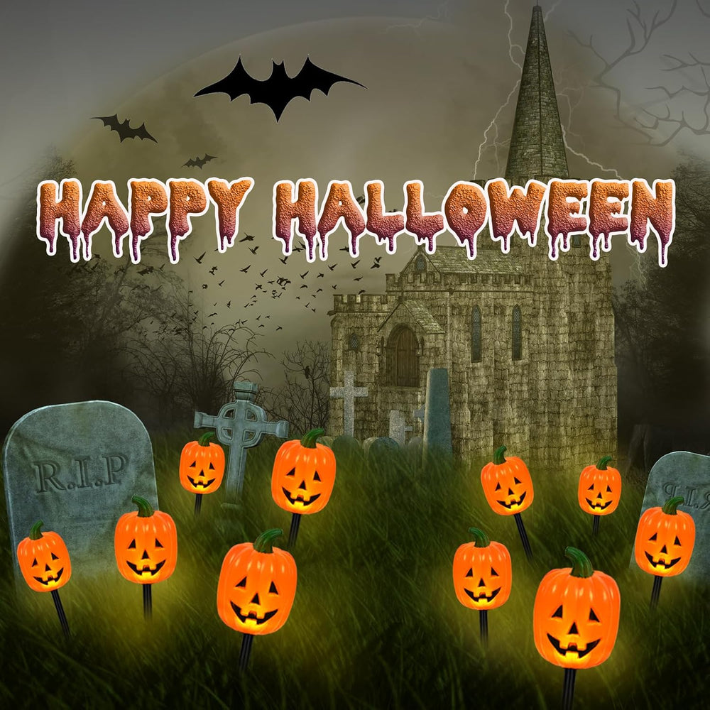 BRIGHTDECK Halloween Pumpkin Stake Lights, Set of 10 Decorative Solar Pumpkin...