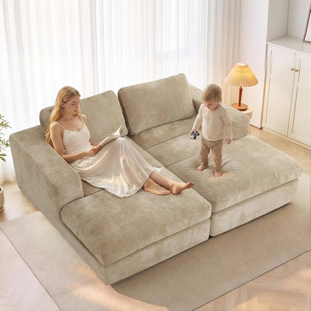 81" Oversized Double Chaise Lounge, Cloud Boneless Sofa Bed, Khaki