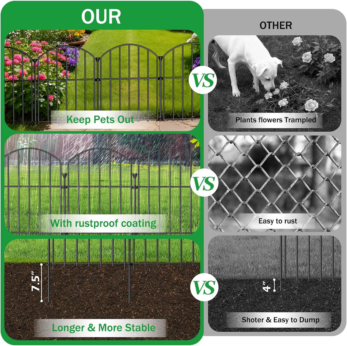 No Dig Garden Fence Panels, Dog Fence Outdoor for Yard, 30 Pack
