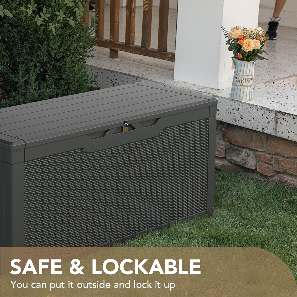 Devoko 100 Gallon Waterproof Resin Deck Box, Large Outdoor Storage Box
