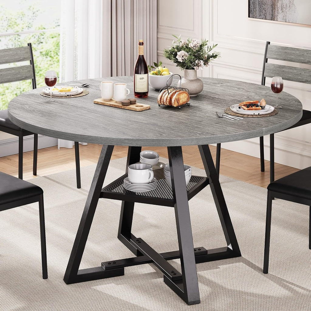 Jocoevol Round Dining Table for 4,Kitchen Dining Room Circle Dinner Pedestal Table,Space Saving Wood Kitchen & Dining Room Furniture (Grey, 46In)