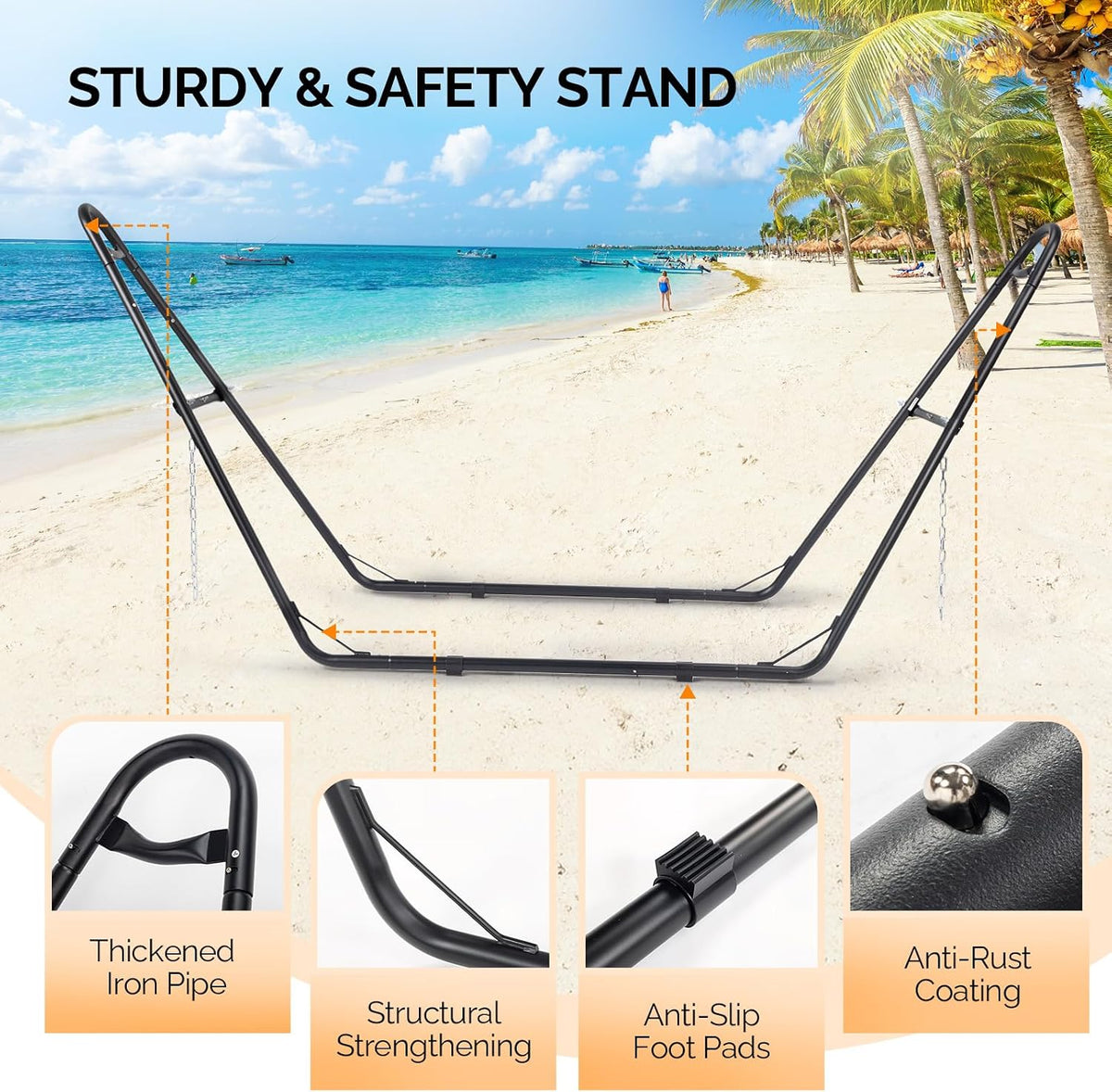 ONCLOUD Sandblasted Iron Hammock Stand only, Heavy Duty Adjustable Hammock Frame Fits Various Hammocks, Portable Double-Barrel Hammock Support for Outdoors, Patio, Garden, Yard, 550 LBS, Black