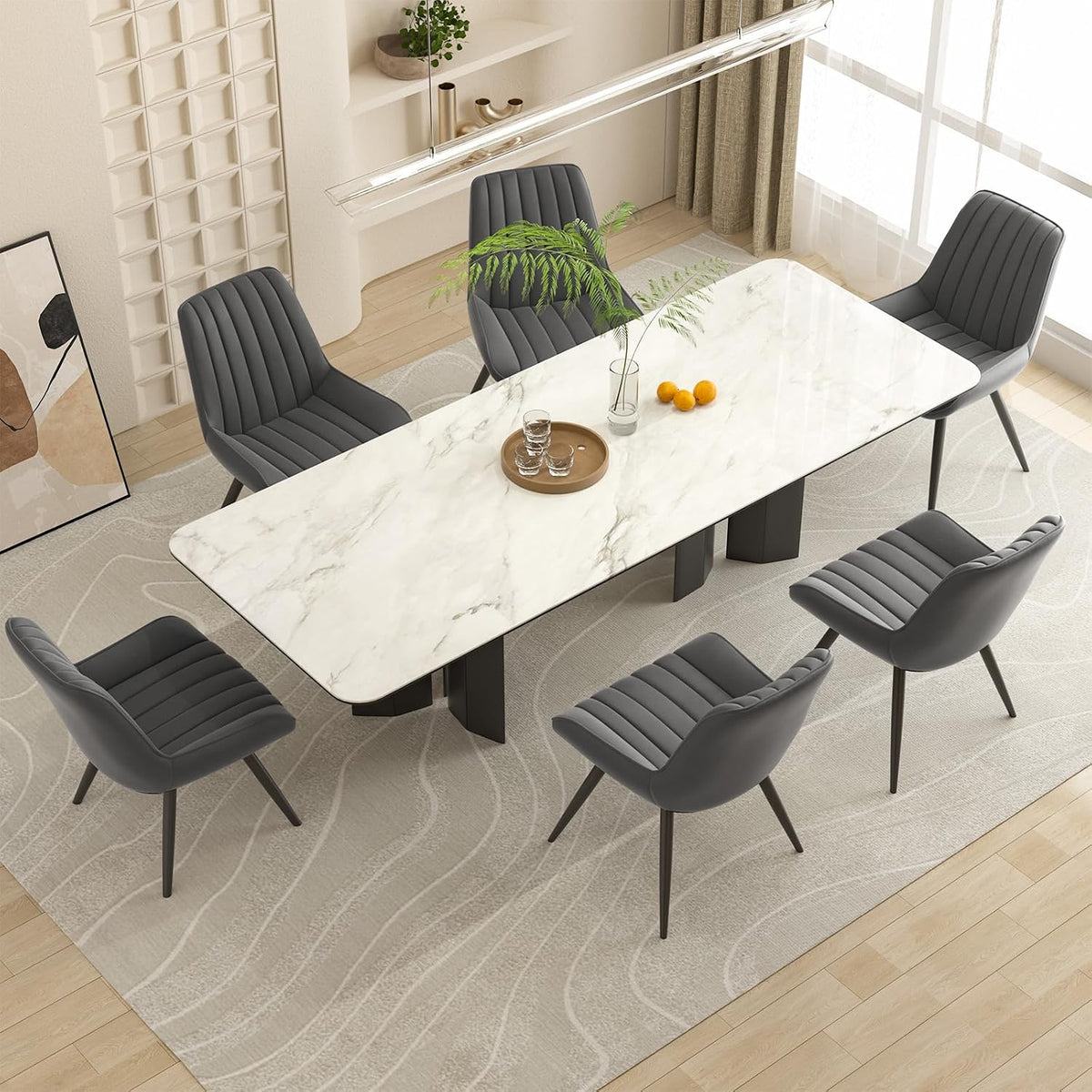 Nalupatio Modern Dining Chairs Set of 2, Comfy Dining Room Chairs with Thick Cushions, Upholstered Fabric Kitchen Side Chairs with Metal Legs, Dark Grey