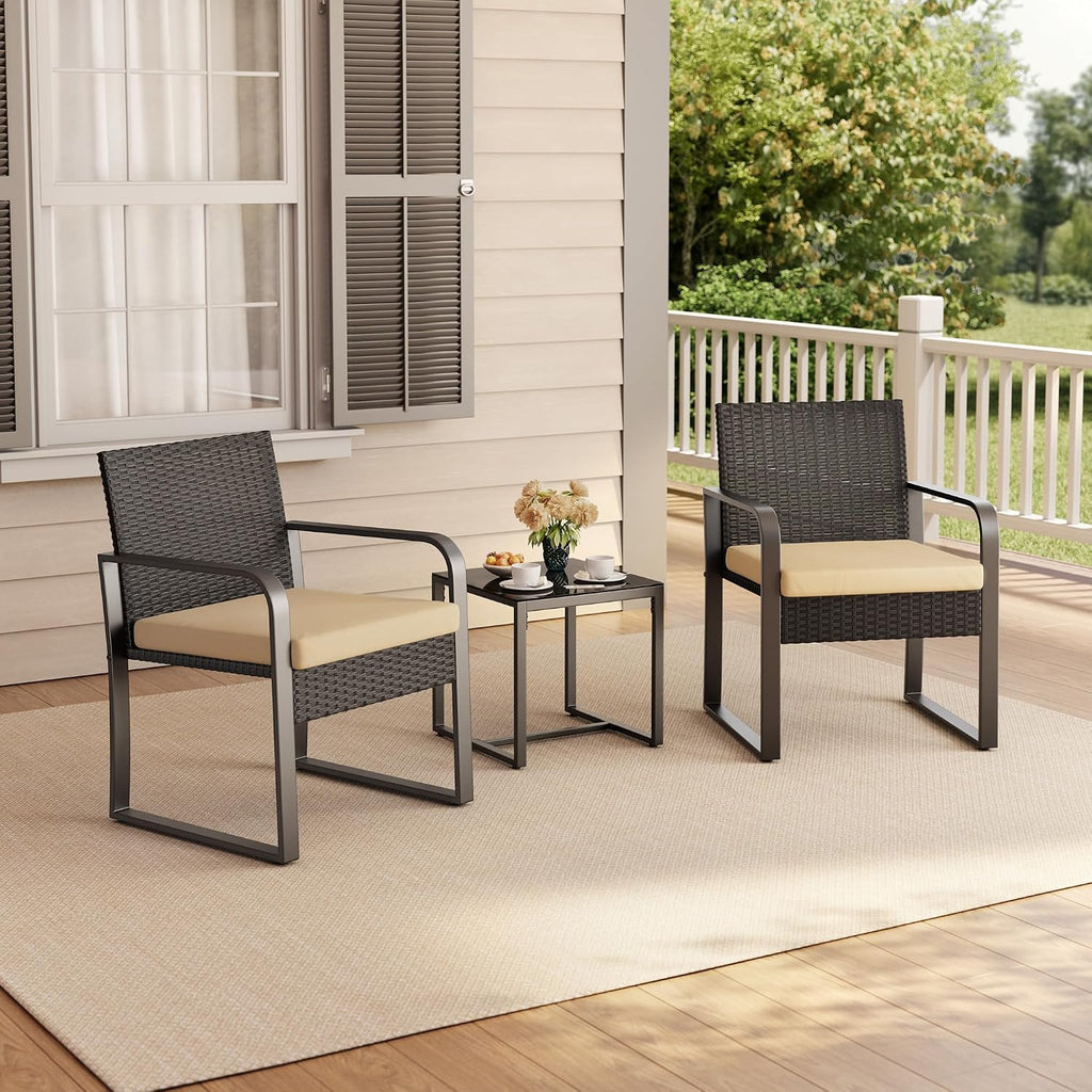 Gizoon 3 Pieces Patio Furniture Sets, Cushion-Beige