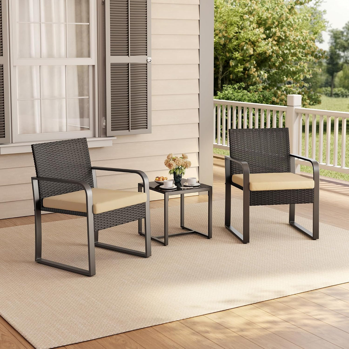 Gizoon 3 Pieces Patio Furniture Sets, Cushion-Beige