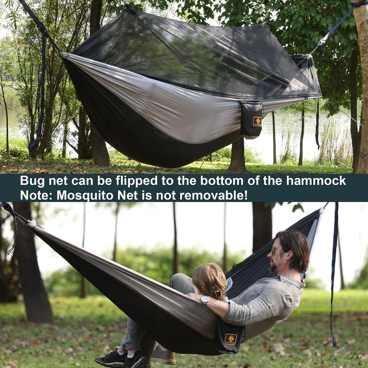 Camping Hammock with Net,Portable Lightweight Double Hammocks with Tree Straps and Solid D-Shape Hanging Hooks,Parachute Nylon Hammock for Backpacking Beach Backyard Patio Hiking
