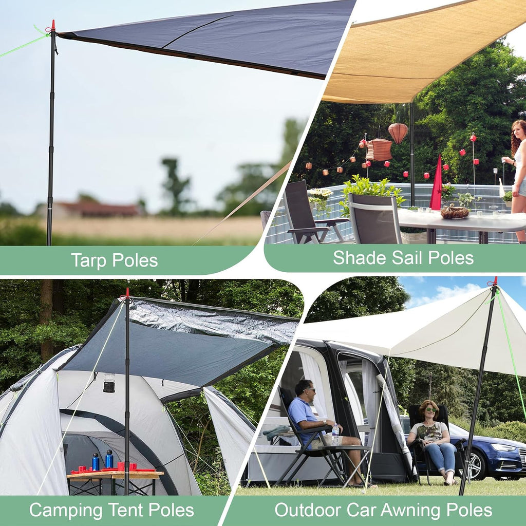Dreamtrue Tarp Poles Telescoping, Upgraded 4-Section Adjustable Tent Poles, Heavy Duty Aluminum 8.7Ft Length Shade Sail Poles, Canopy Awning Support Poles Set Sun Shade Cloth Poles(Black-4pcs)