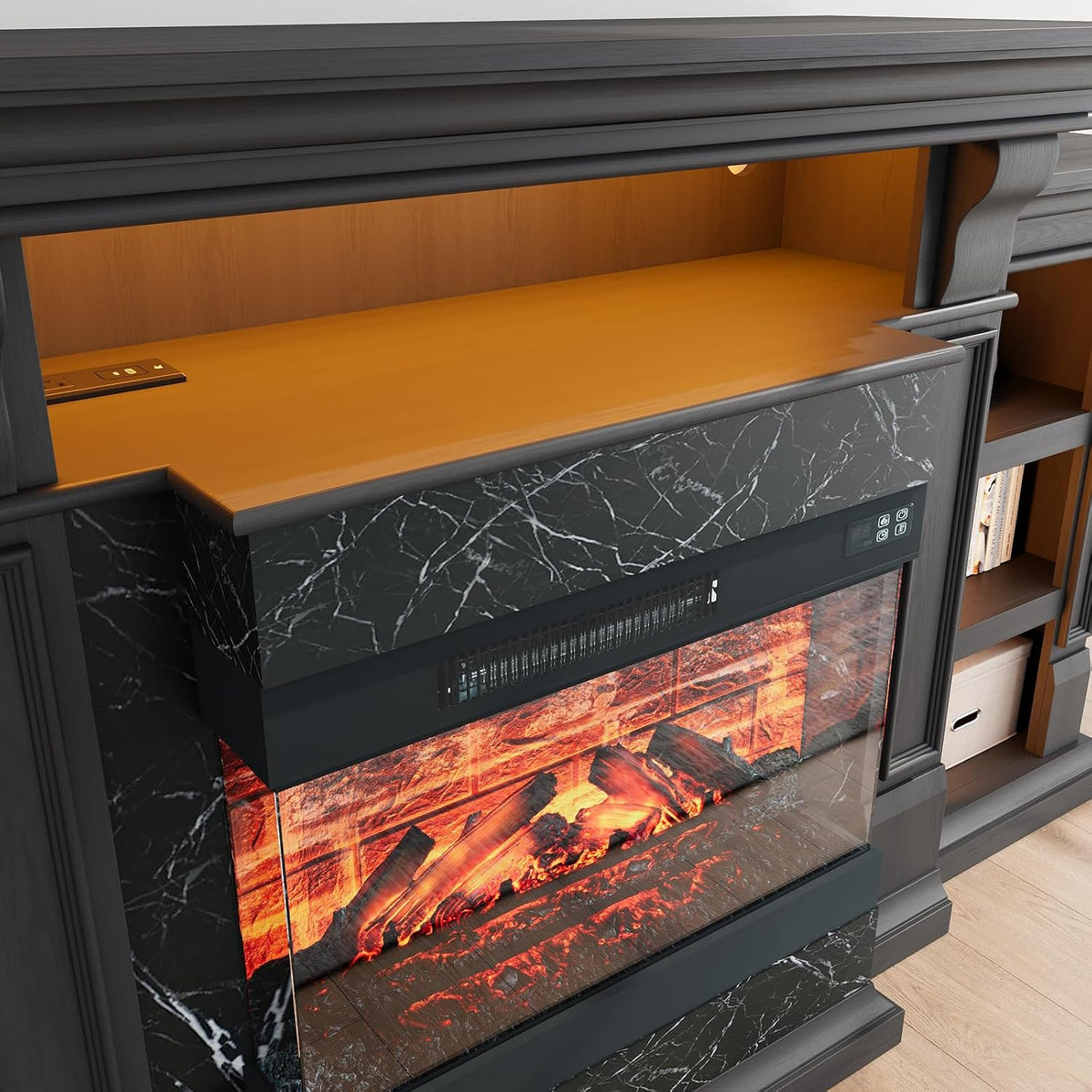 Naice 72” Electric Fireplace TV Stand w/ 3-Side Glass Heater, Marble Finish