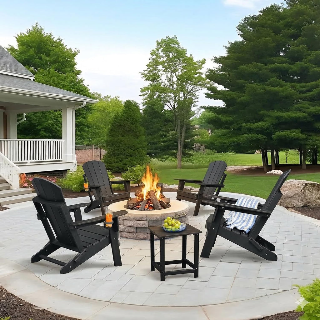 1PC Folding Adirondack Chairs, HDPE Outdoor Firepit Chair, Black