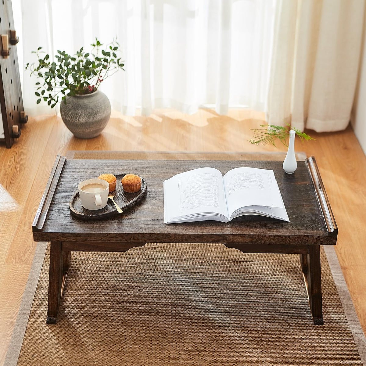 Foldable Japanese Small Floor Table, Wood Altar Meditation Table
