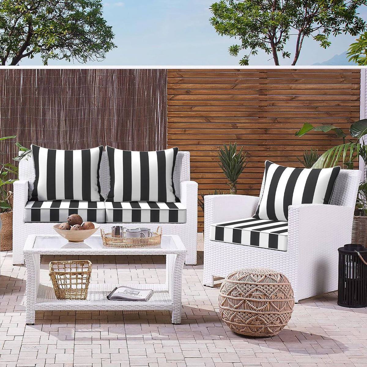 LVTXIII Outdoor Deep Seat Cushion Patio Seat and Back Cushion Set Seasonal Chair Cushion with Removable Cover and Adjustable Buckle for Home and Garden, 24"x24"x4", Cabana Black