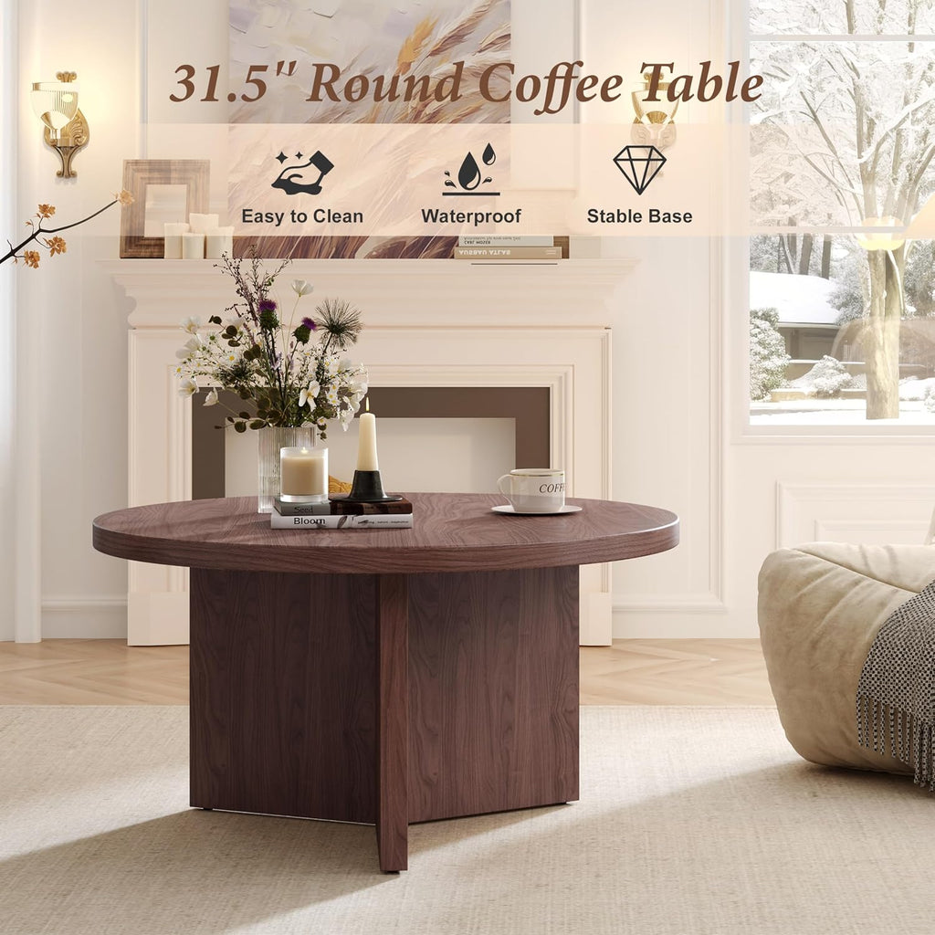Round Coffee Table, 31.5" Mid Century Modern Center Tables for Living Room