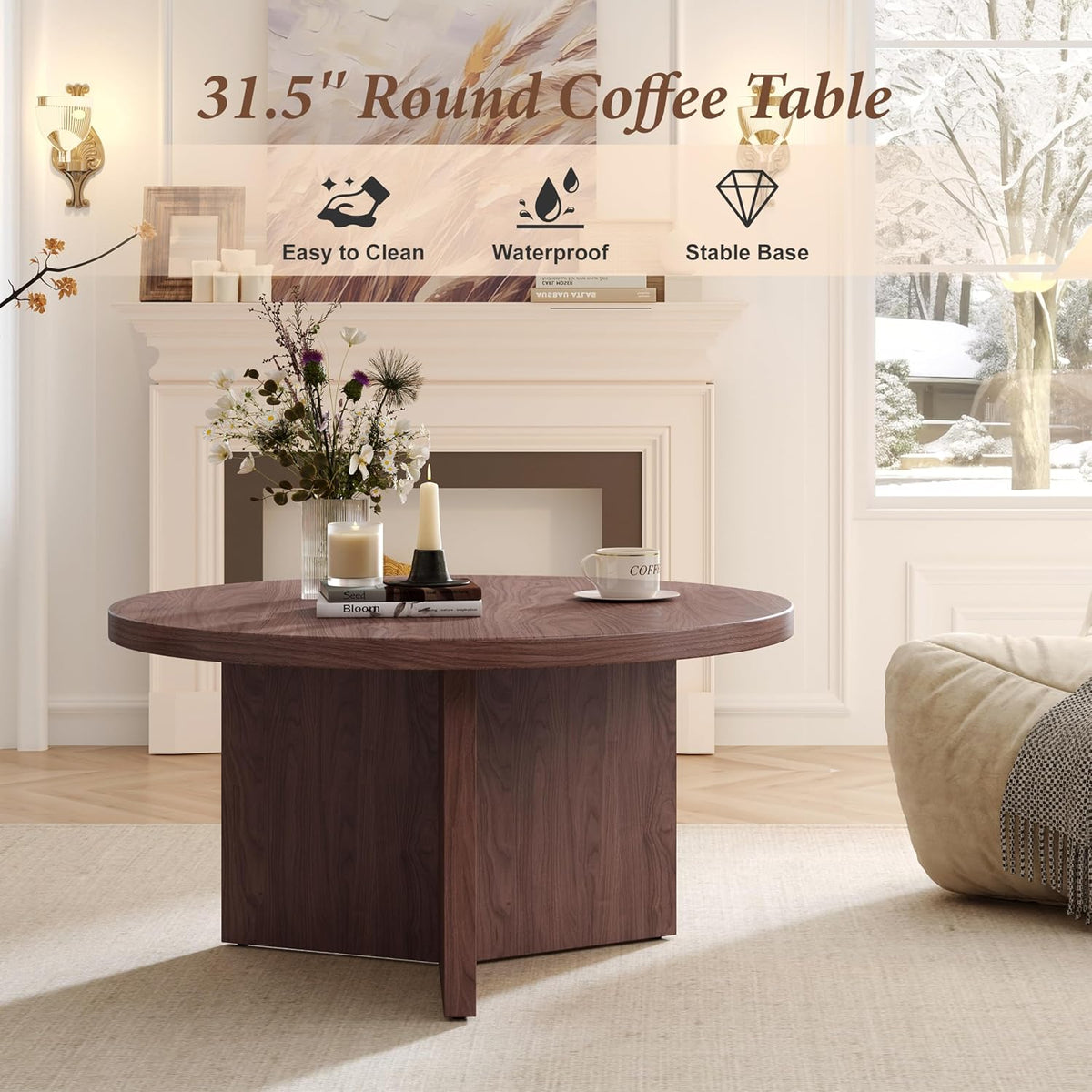 Round Coffee Table, 31.5" Mid Century Modern Center Tables for Living Room