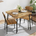 VECELO 3 Piece Small Dining Table Set for 2, Metal and Wood Square Kitchen Dinette for Breakfast Nook, Dining Room, Apartment, Saving Space, Rustic Brown