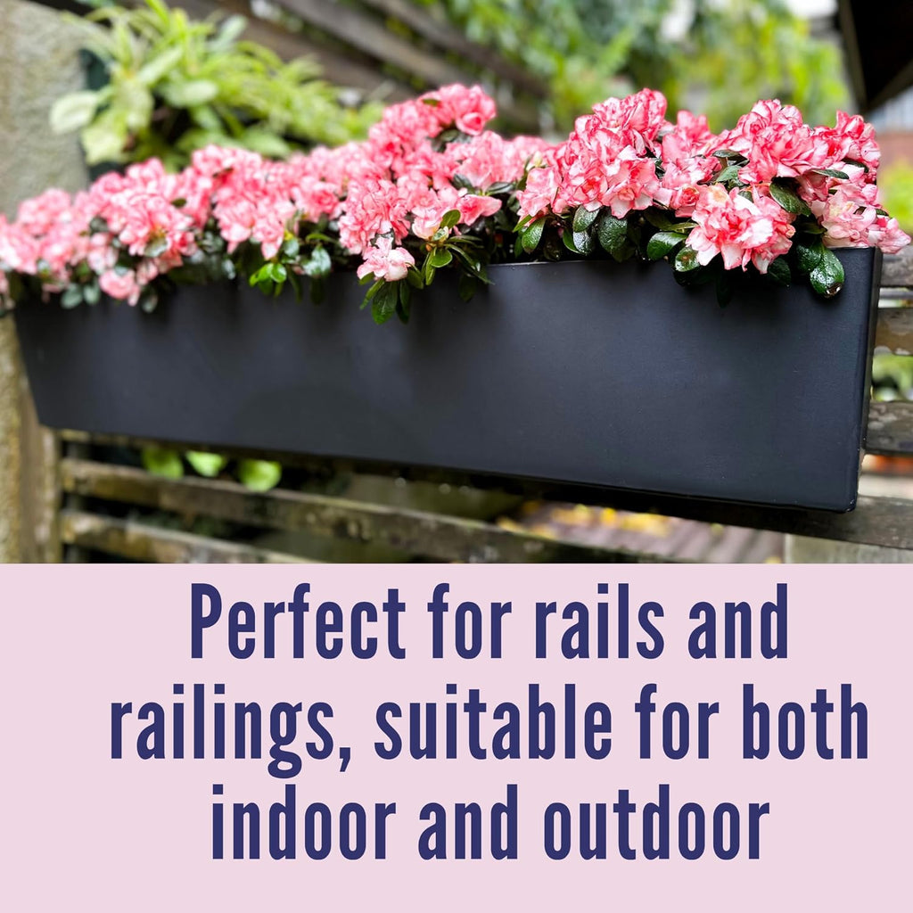 LaLaGreen Rail Planter for Balcony Outdoor (1 Pack, 40 Inch) Large Black Self Watering Railing Planters with Brackets, Rectangular Plastic Window Flower Box Simple Designer Choice with Rattan Pattern