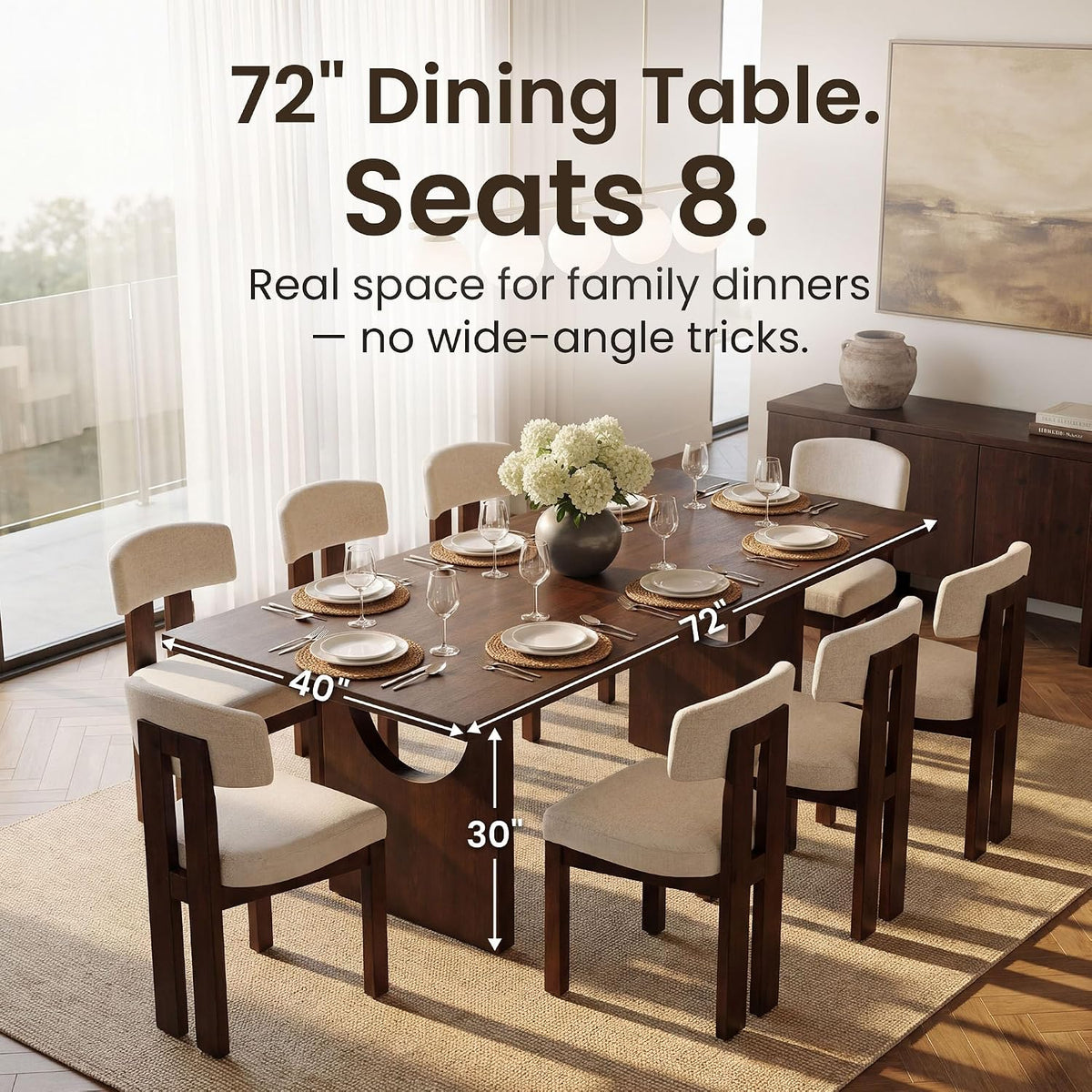COLAMY ALVORA 72 Inch Dining Table, Rectangular Wood Dining Room Table for 6-8 People, Modern Farmhouse Kitchen Table, Natural Oak Veneer, Stable Heavy Duty Frame,Walnut