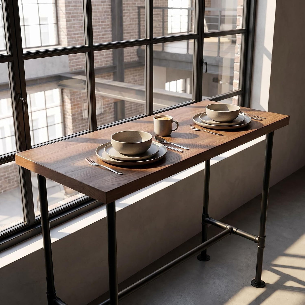 DIY Industrial Design Pipe Dining Table Casual Pub BAR Laptop Table Modern Studio Wood and Metal Rectangular Dining Table homeoffice Desk Breakfast high bar Table Brown Desktop 47.3" × 23.6"