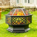 Panovue Outdoor 28 Inch Hex-Shaped Fire Pit with Spark Screen Black