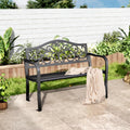 MFSTUDIO 43.7 Inches Cast Iron Outdoor Garden Bench, Floral Backrest, Black