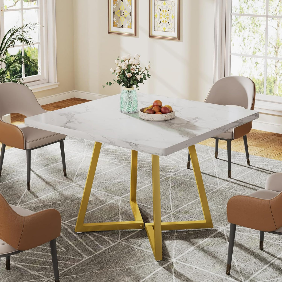 Tribesigns Square Dining Table for 2, 31.5" Modern Dinner Table with Metal Base, Kitchen Table for Dining Room, Small Space, Apartment