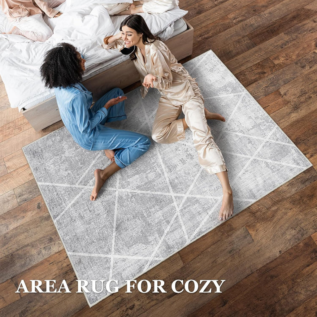Vamcheer Modern Area Rug for Living Room 10x14,10mm Thick Sponge Grey White