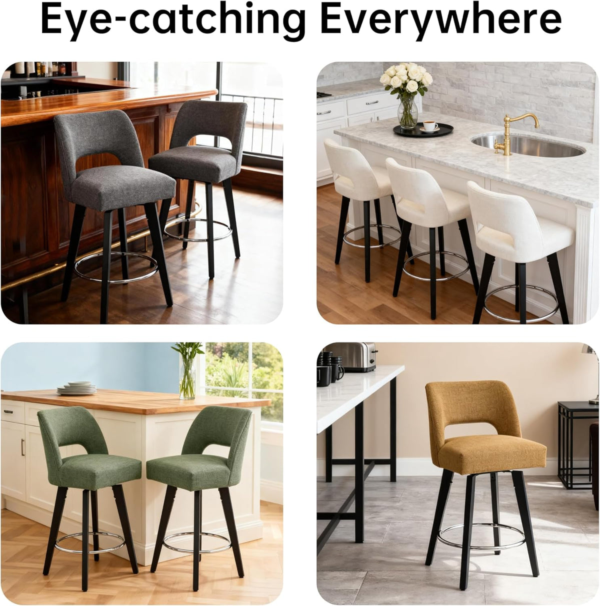 VKNOW 26" Wooden Swivel Counter Height Bar Stools Set of 2 with Open Back