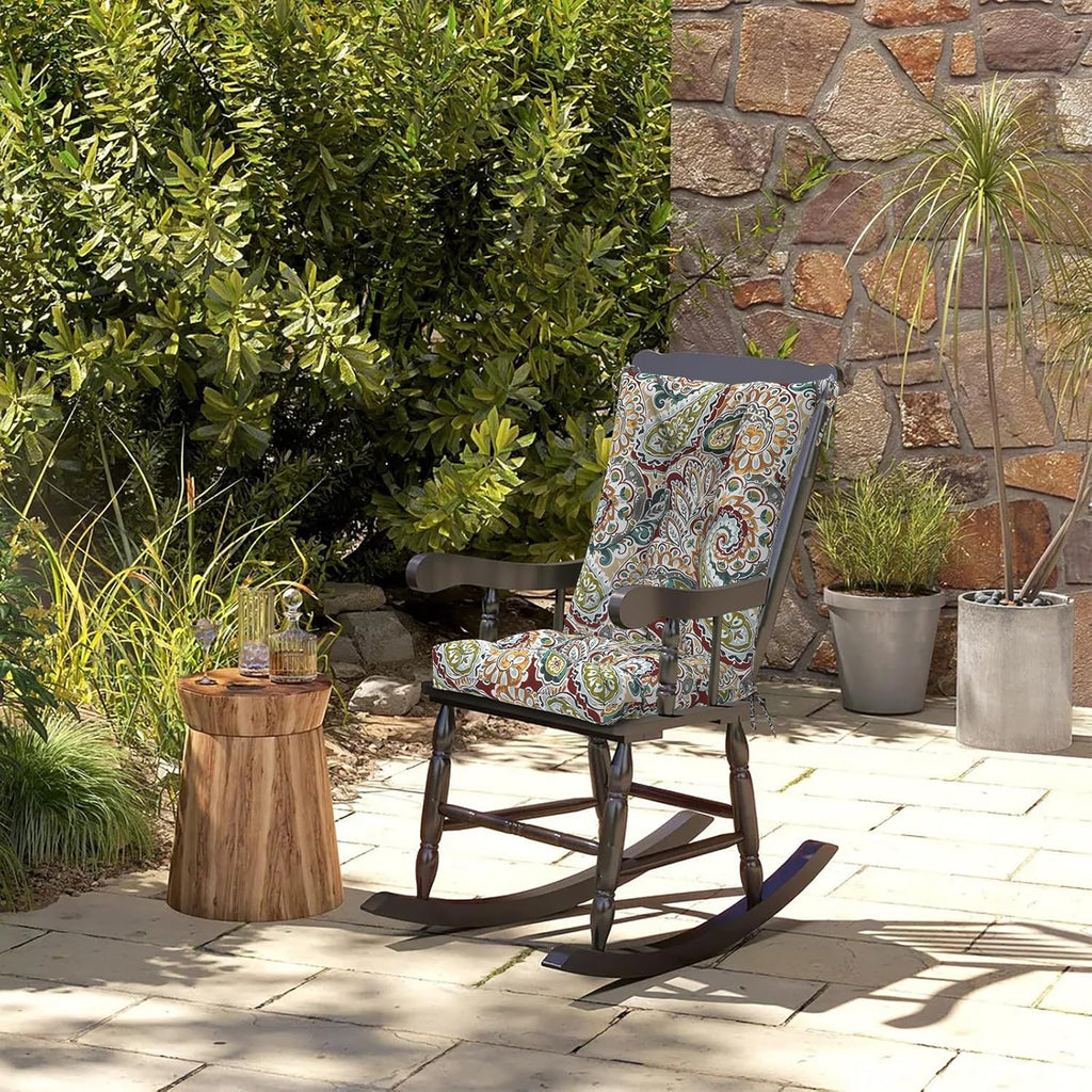 DYTXIII Set of 2 Rocking Chair Cushions for Outdoor/Indoor Use,Water Resistant Tufted High Back Chair Pads for Patio,Porch,Balcony Rocker and Adirondack Furniture - Paisley Chilli