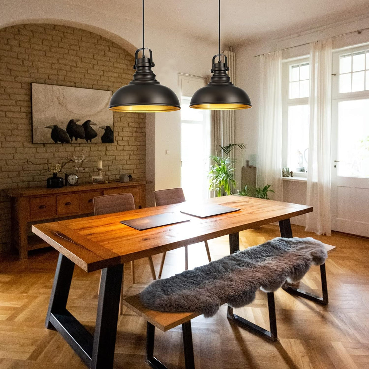 2 packs farmhouse pendant lights kitchen island adjustable, side view