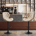GRUSIGN Bar Stools Set of 2, Modern Swivel Adjustable Bar Chairs, Chenille Fabric Upholstered Counter Height Bar Stools with Backrest, Comfort Barstools for Kitchen Island, Home Bar, Khaki