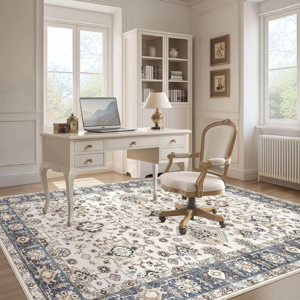 10x14 Washable Area Rug for Living Room, Vintage Pattern